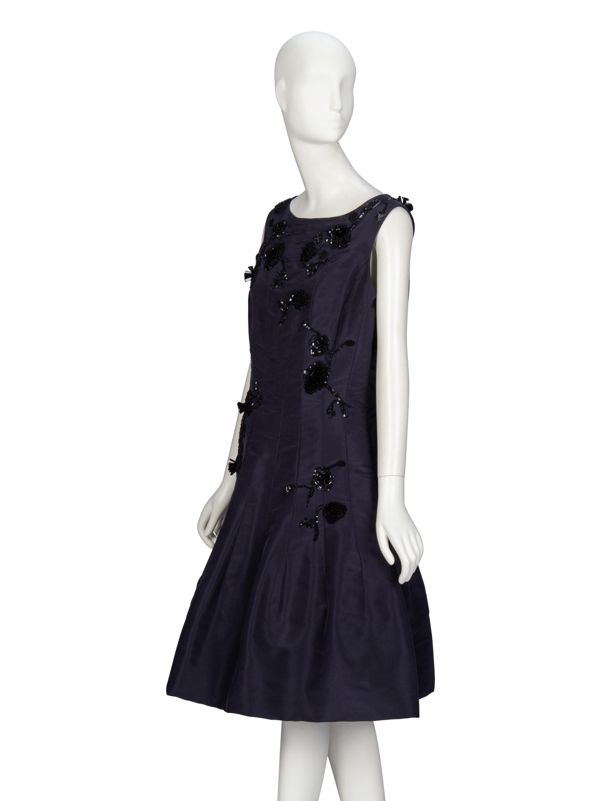 Oscar de la Renta, Navy Silk Cocktail Dress