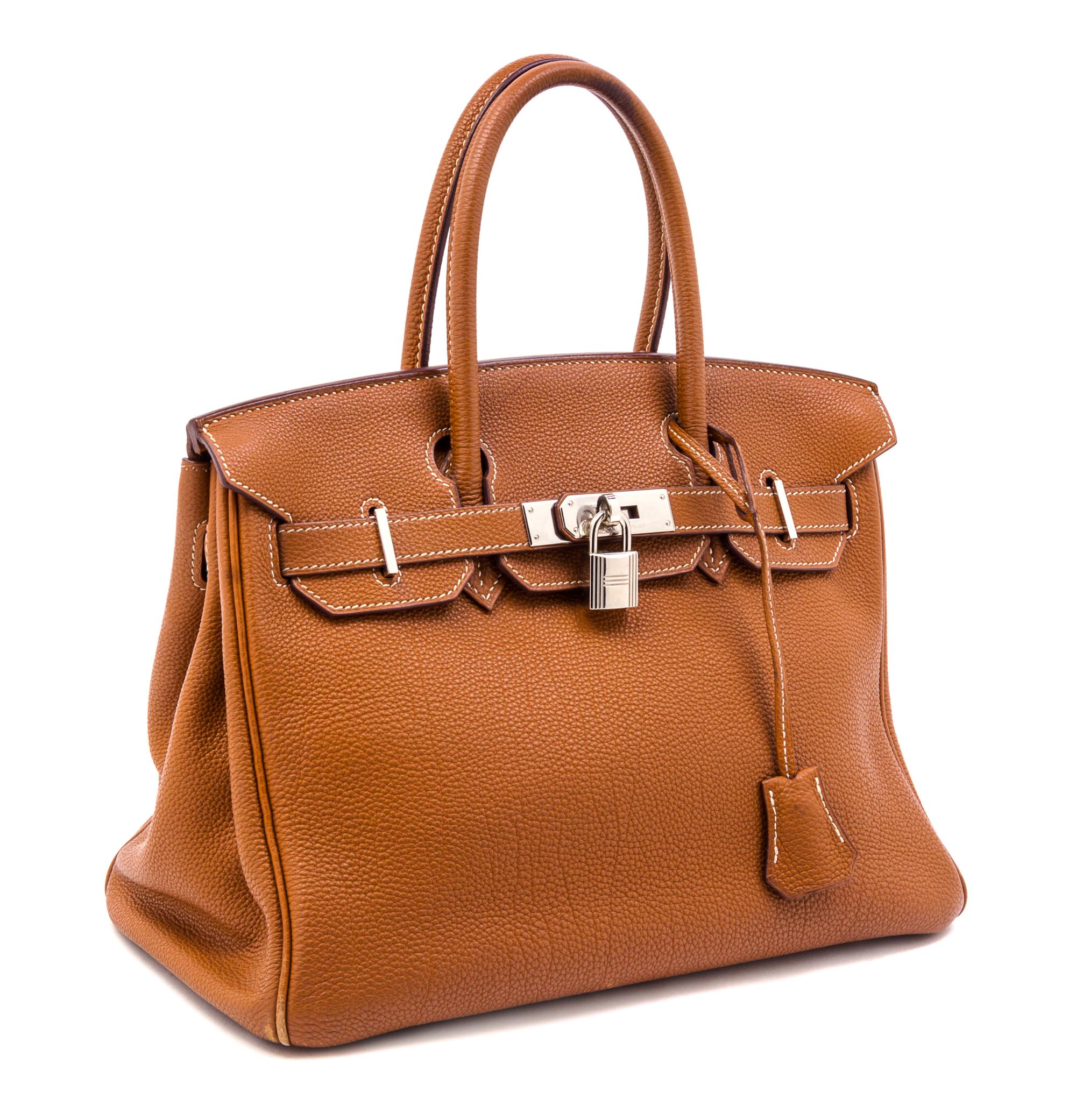 An Hermes Gold Taurillon Clemence 30cm Birkin Handbag, 12" x 8.5" x 6".