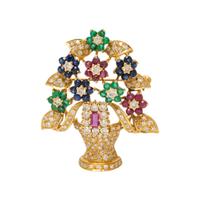 MULTIGEM AND DIAMOND JARDINIÈRE BROOCH