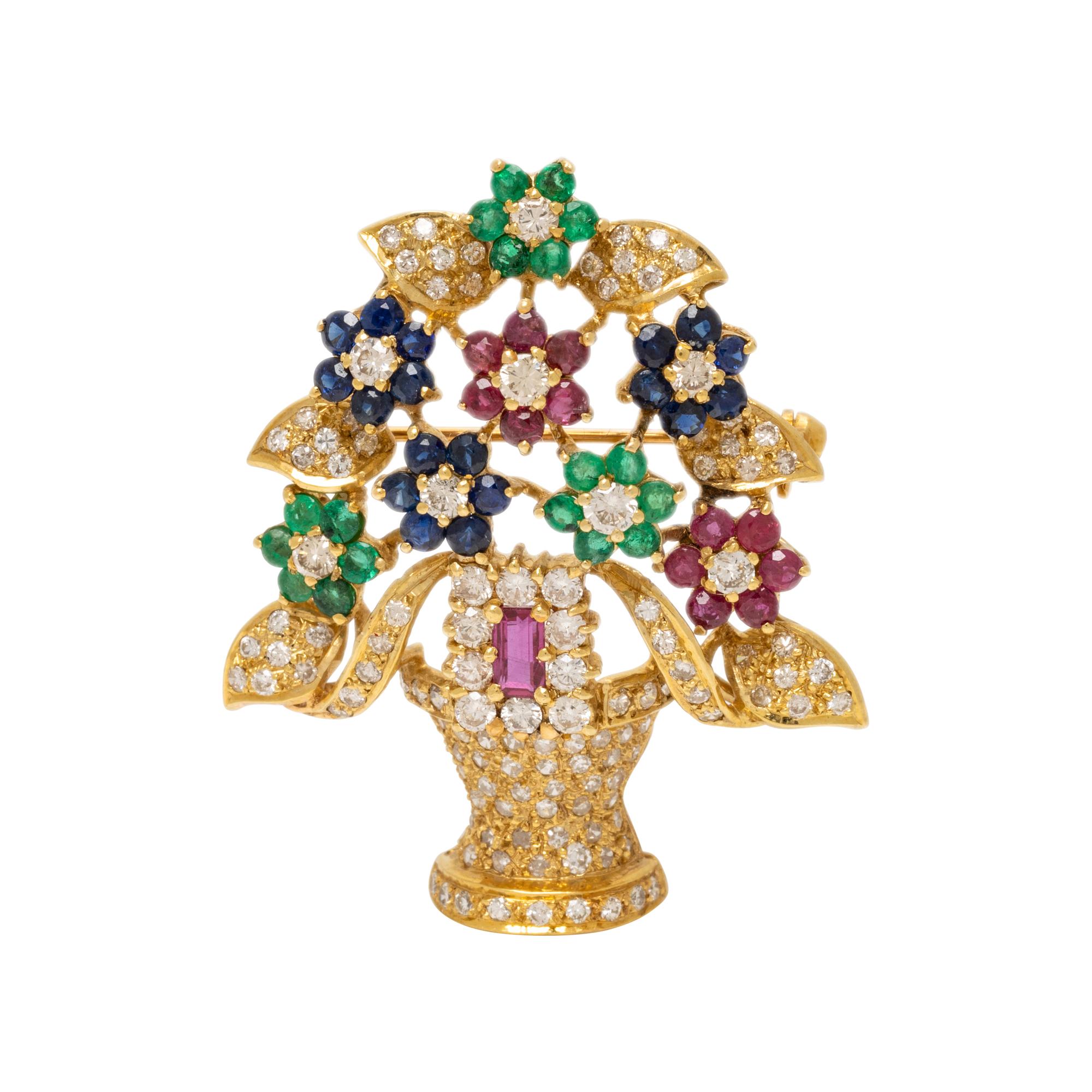 MULTIGEM AND DIAMOND JARDINIÈRE BROOCH