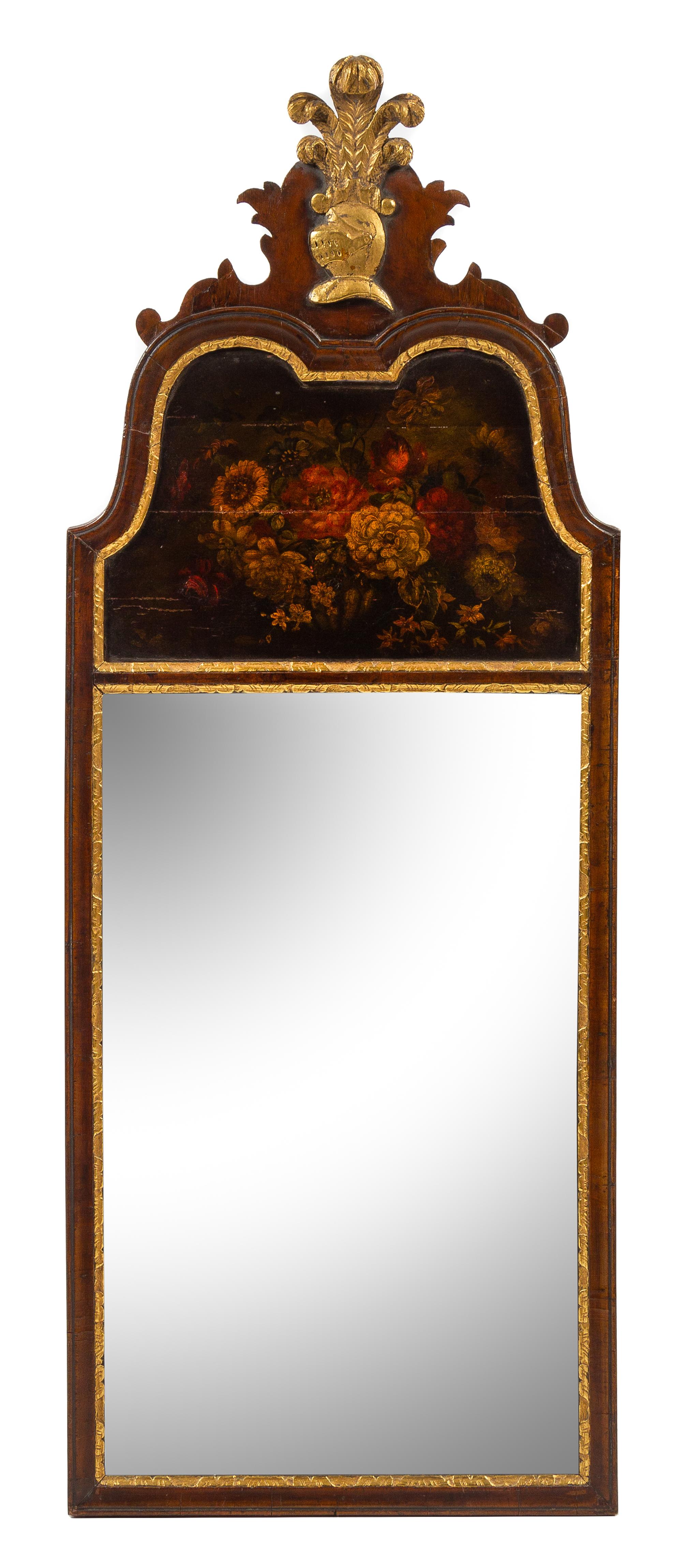 An English Painted and Parcel Gilt Mirror Height 52 x width 20 inches. — LATE 19TH/EARLY 20TH CENTURY