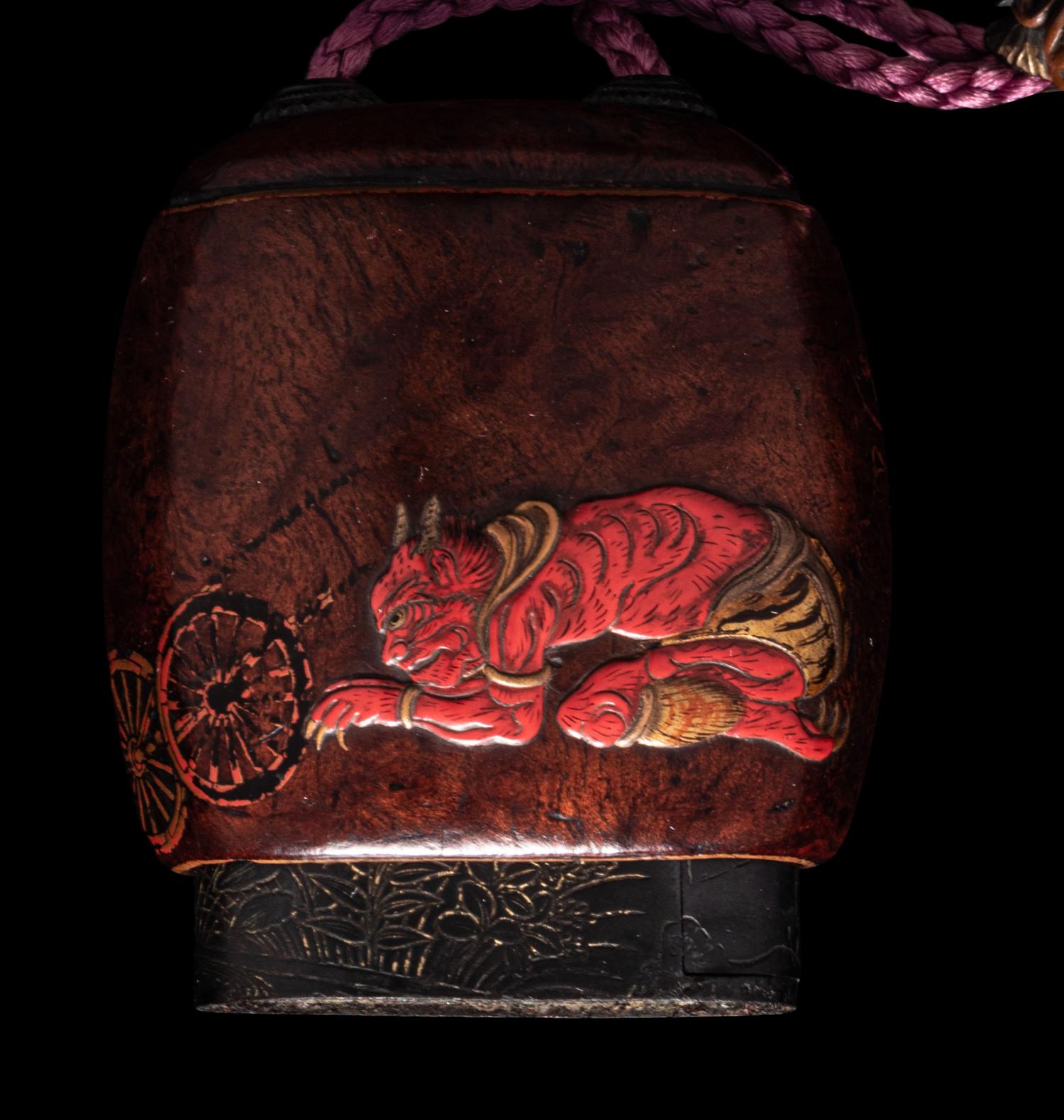 A Japanese Metal Inlaid Coconut Shell Saya Inro