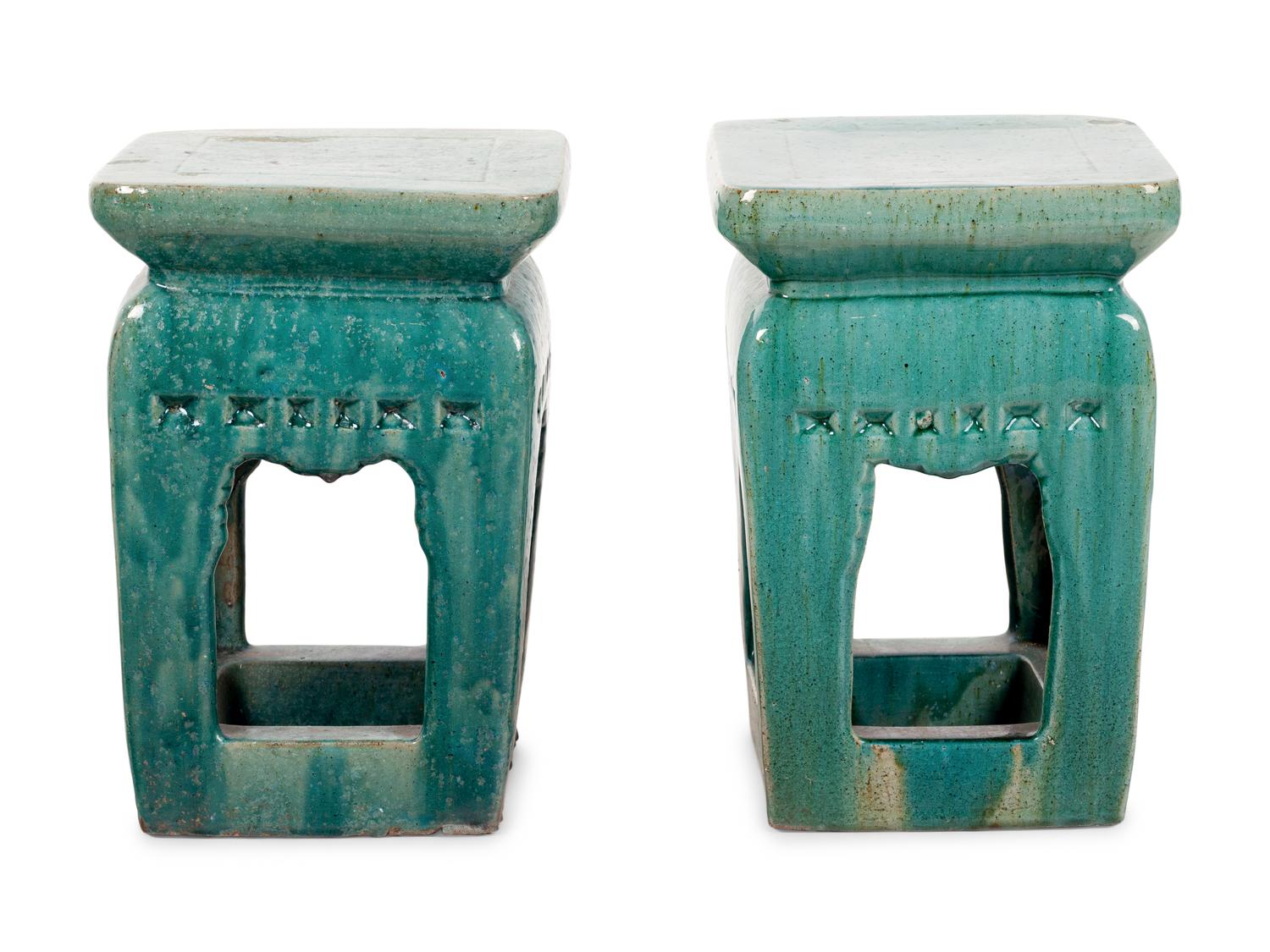 A Pair of Turquoise Glazed Garden Seats