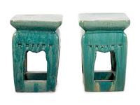 A Pair of Turquoise Glazed Garden Seats