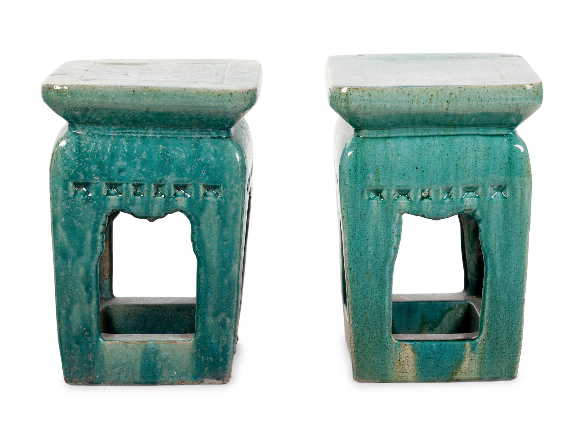A Pair of Turquoise Glazed Garden Seats