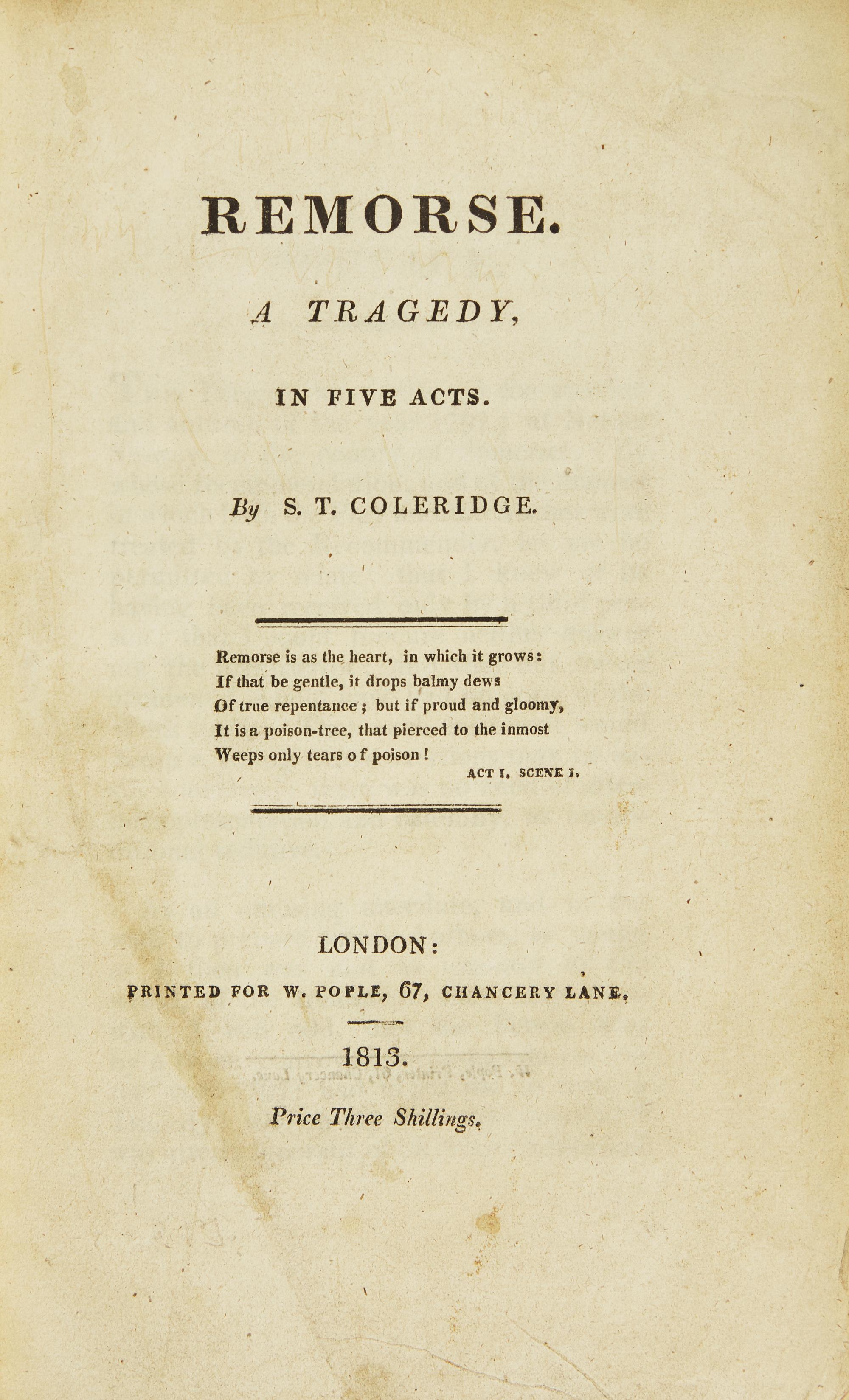 [Literature] Coleridge, S(amuel). T(aylor). Remorse. A Tragedy, In Five Acts