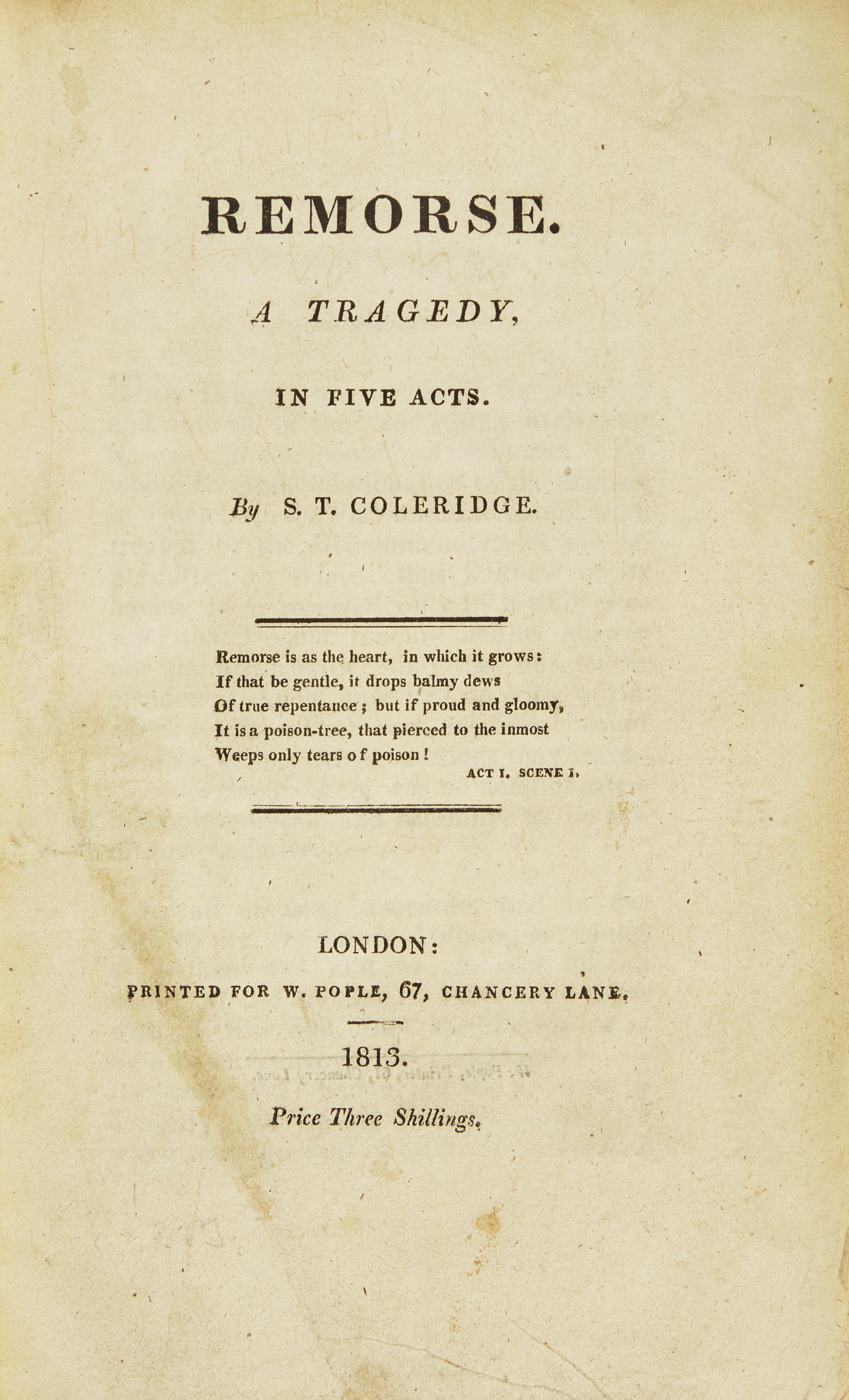 [Literature] Coleridge, S(amuel). T(aylor). Remorse. A Tragedy, In Five Acts