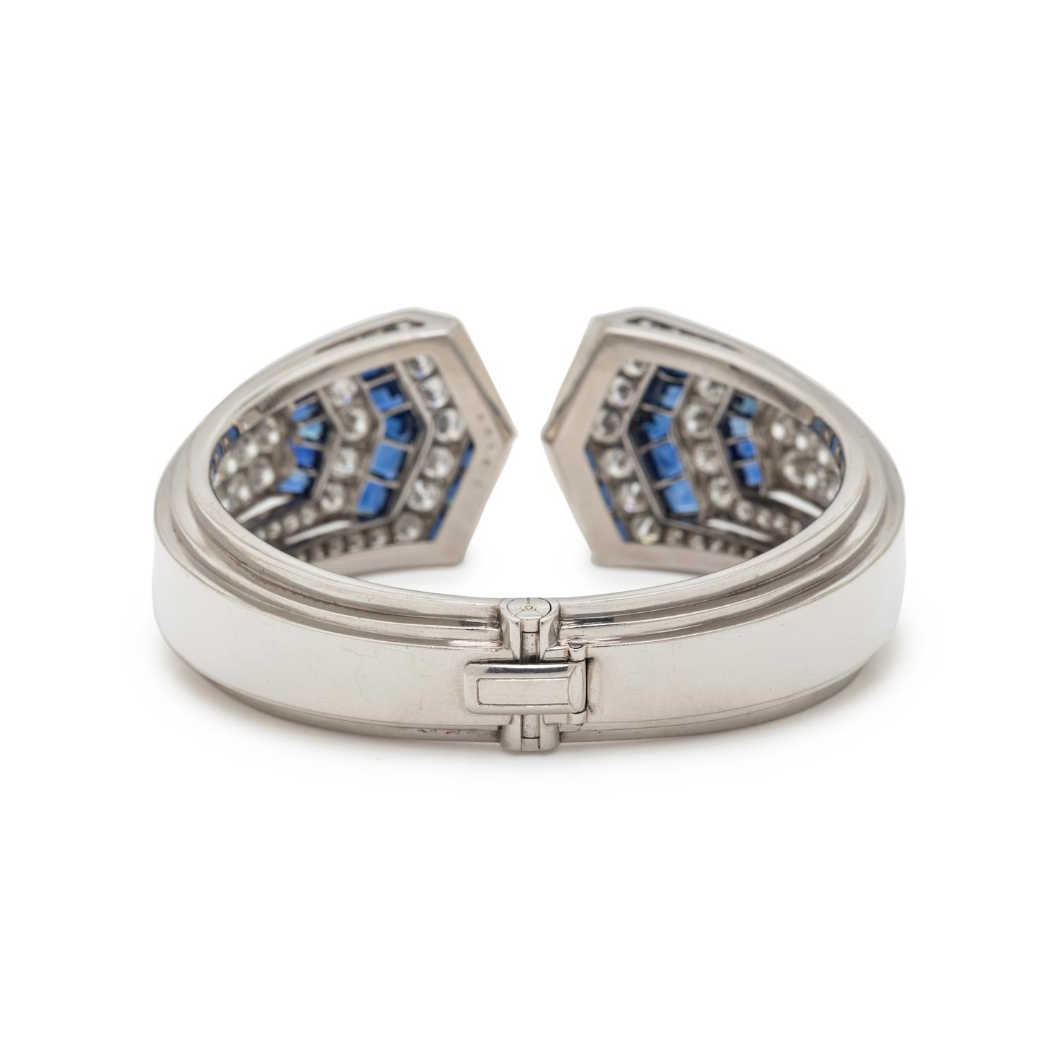 ART DECO, SAPPHIRE AND DIAMOND HINGED CUFF BRACELET