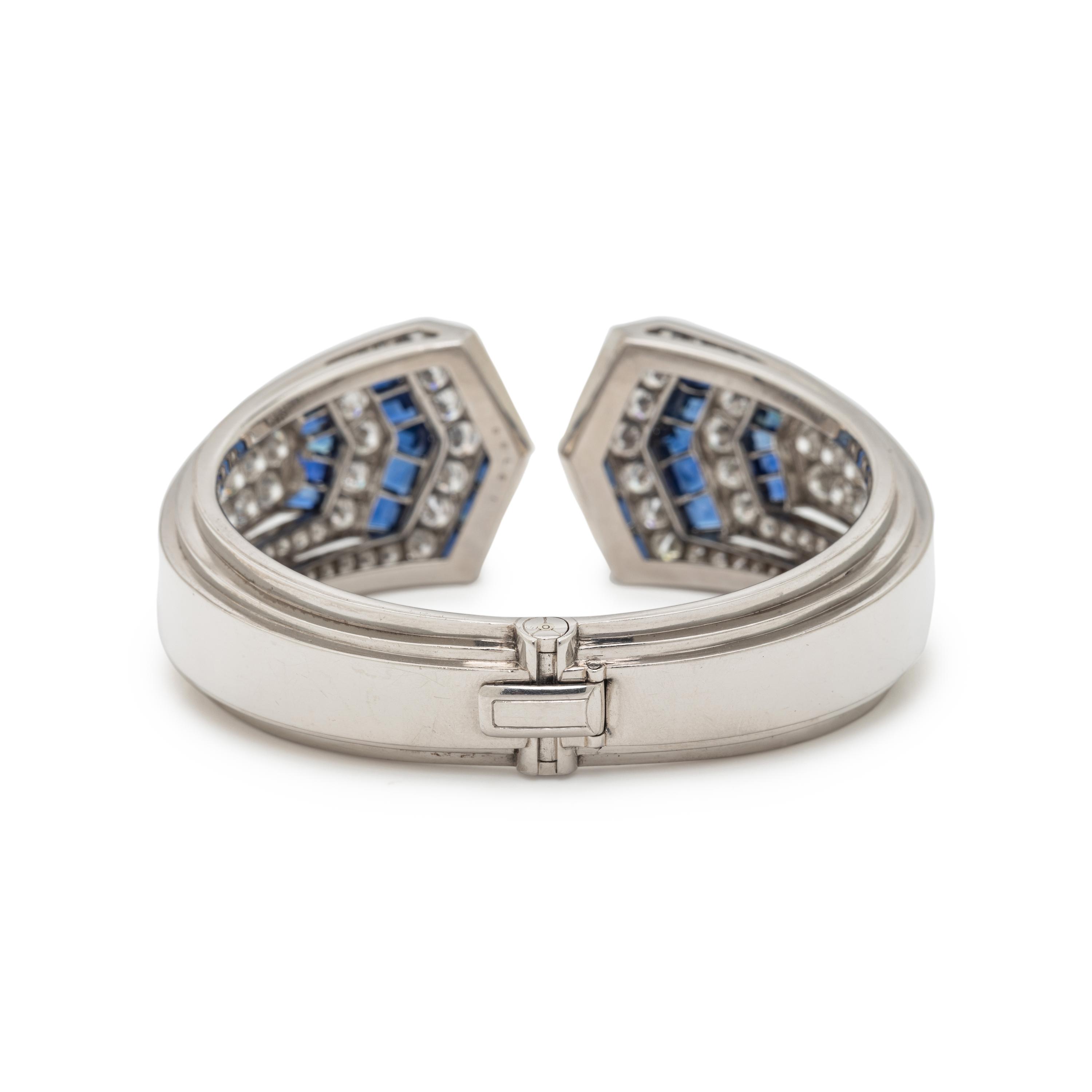 ART DECO, SAPPHIRE AND DIAMOND HINGED CUFF BRACELET