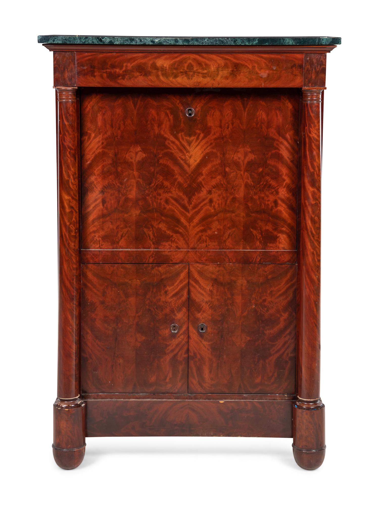 An Empire Style Mahogany Marble-Top Secrétaire à Abattant