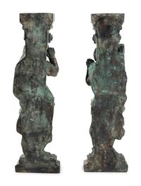 A Pair of Continental Cast Metal Figural Pedestals