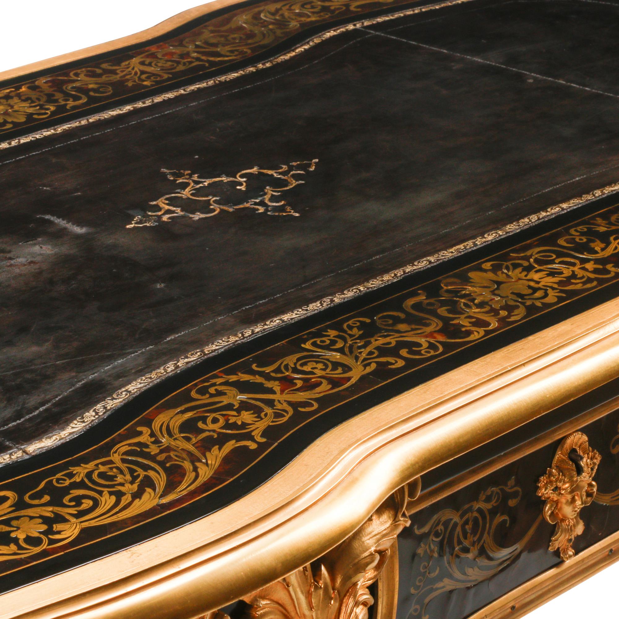 A French Gilt Bronze Mounted Boulle Marquetry Bureau Plat