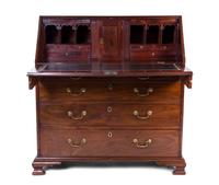 A Chippendale Style Mahogany Slant Front Bureau, Height 42 x width 39 1/2 x depth 21 1/2 inches.