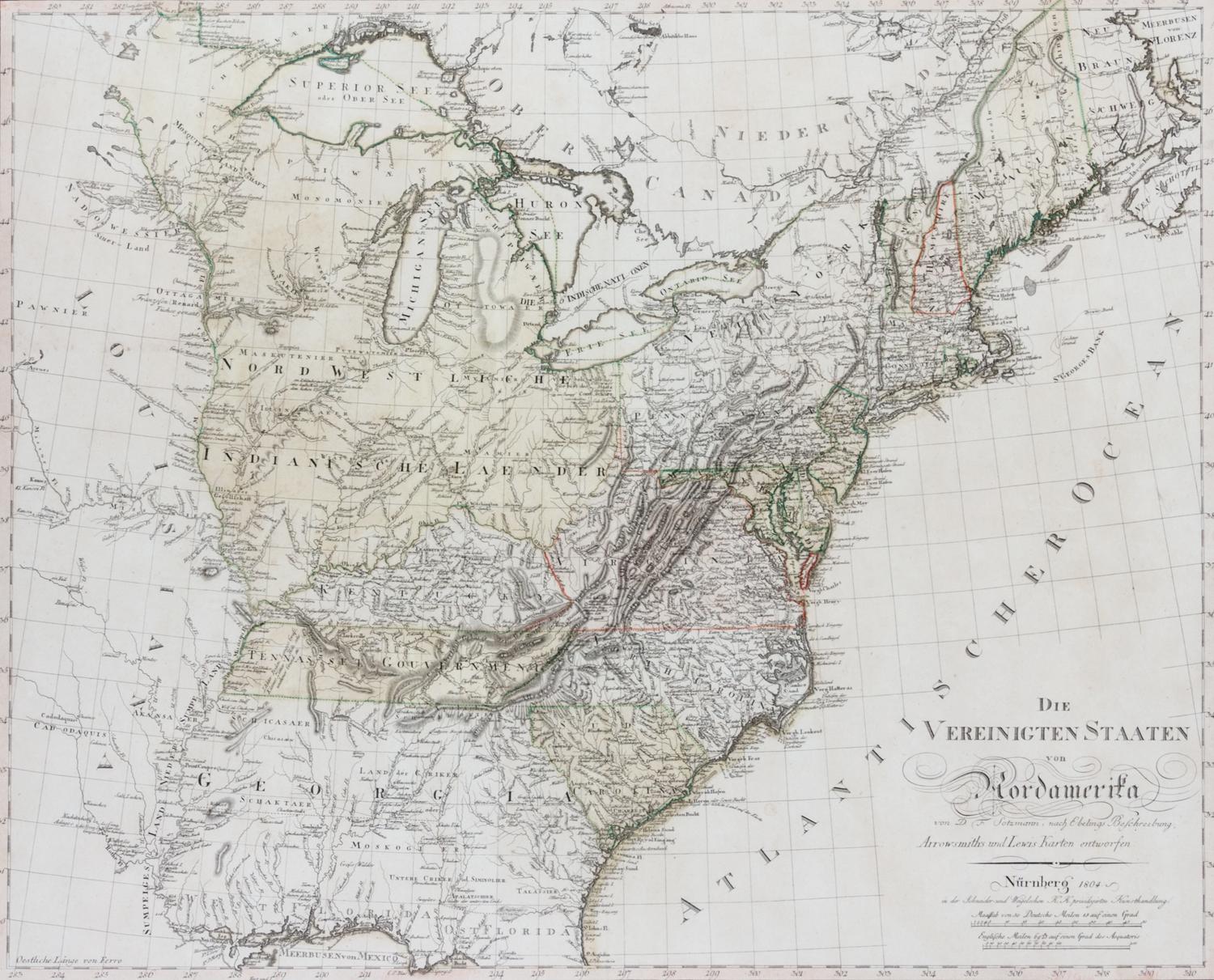 (MAP) SOTZMANN, DANIEL. Die Vereinigten Staaten von Nordamerika. Nuremberg, 1804.