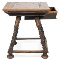 A Continental Marble-Inset Walnut and Oak Tavern Table