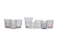 A Group of Early American Pressed Glass Clear and Aqua Tumblers and Mug