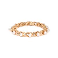 YELLOW GOLD, CULTURED PEARL AND DIAMOND BRACELET