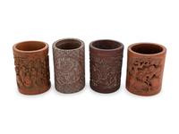 Four Chinese Bamboo Brush Pots, Bitong