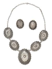 A Sterling Silver Concho Demi Parure, Pat Yellowhorse, Navajo, 86.20 dwts.
