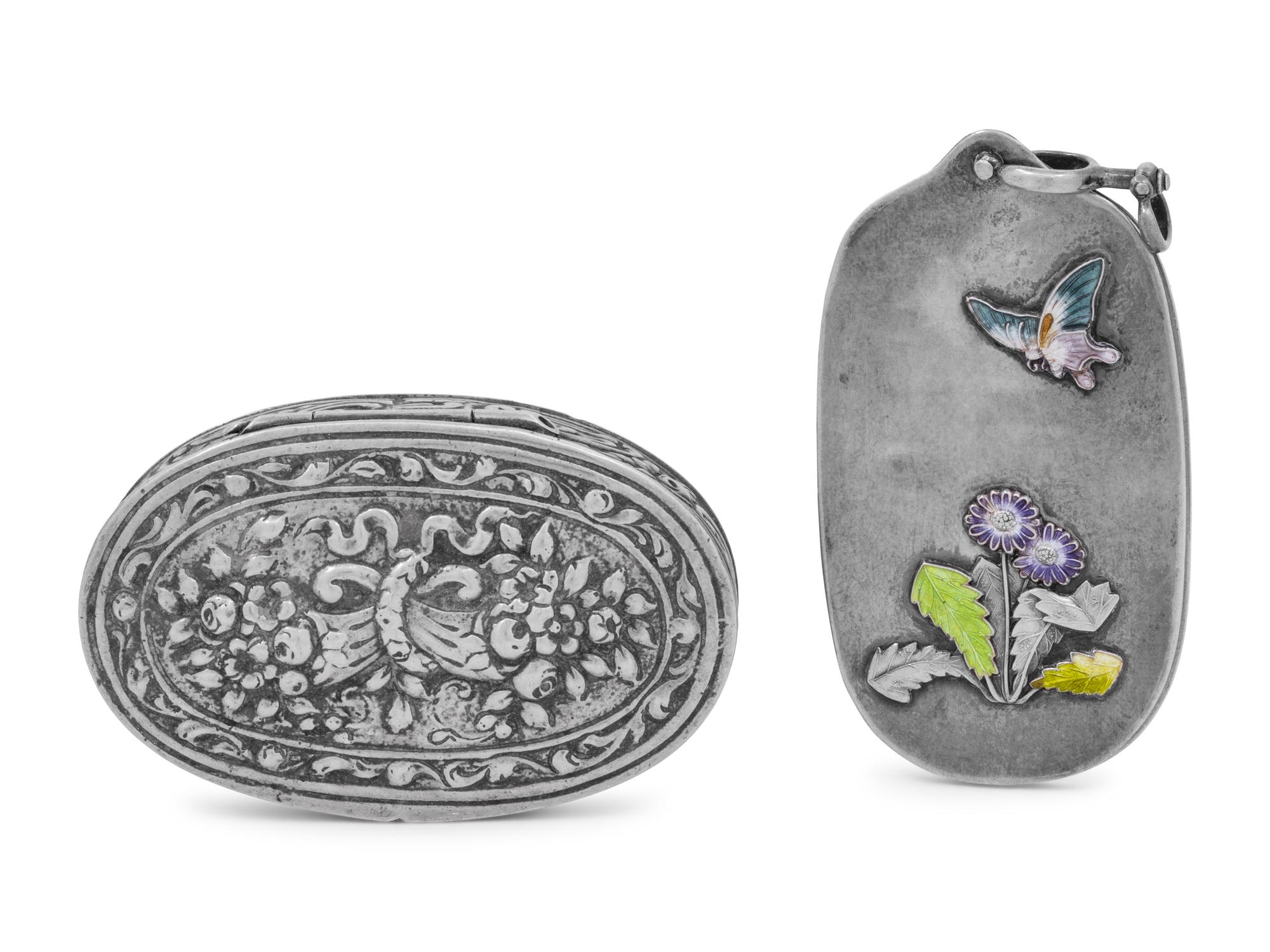 A Japanese Silver and Enameled Aide Memoire