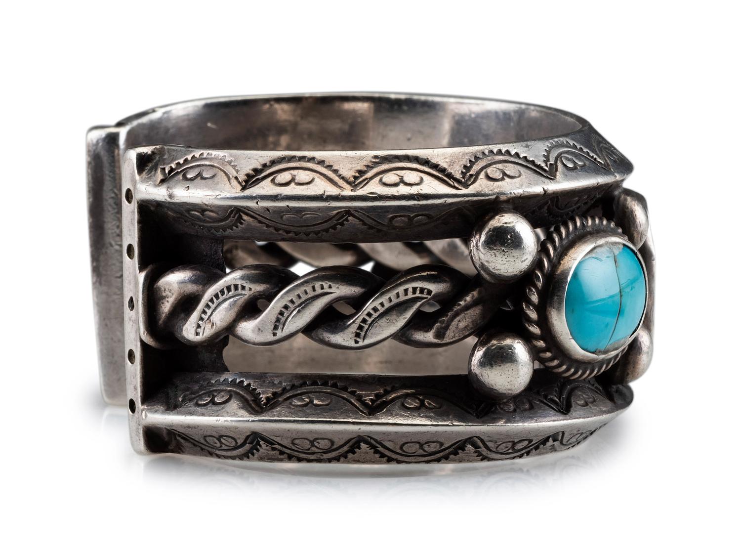 Heavy Silver Cuff, with Three Turquoise Cabochons