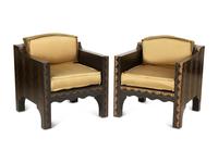 A Pair of Art Deco Style Painted and Ebonized Wood Armchairs — 20th Century