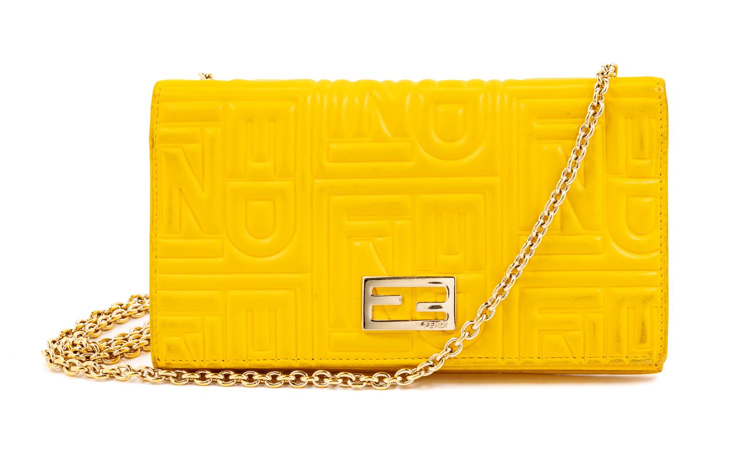 Fendi Yellow Monogram Embossed Leather Wallet/Shoulder Bag, 1990s