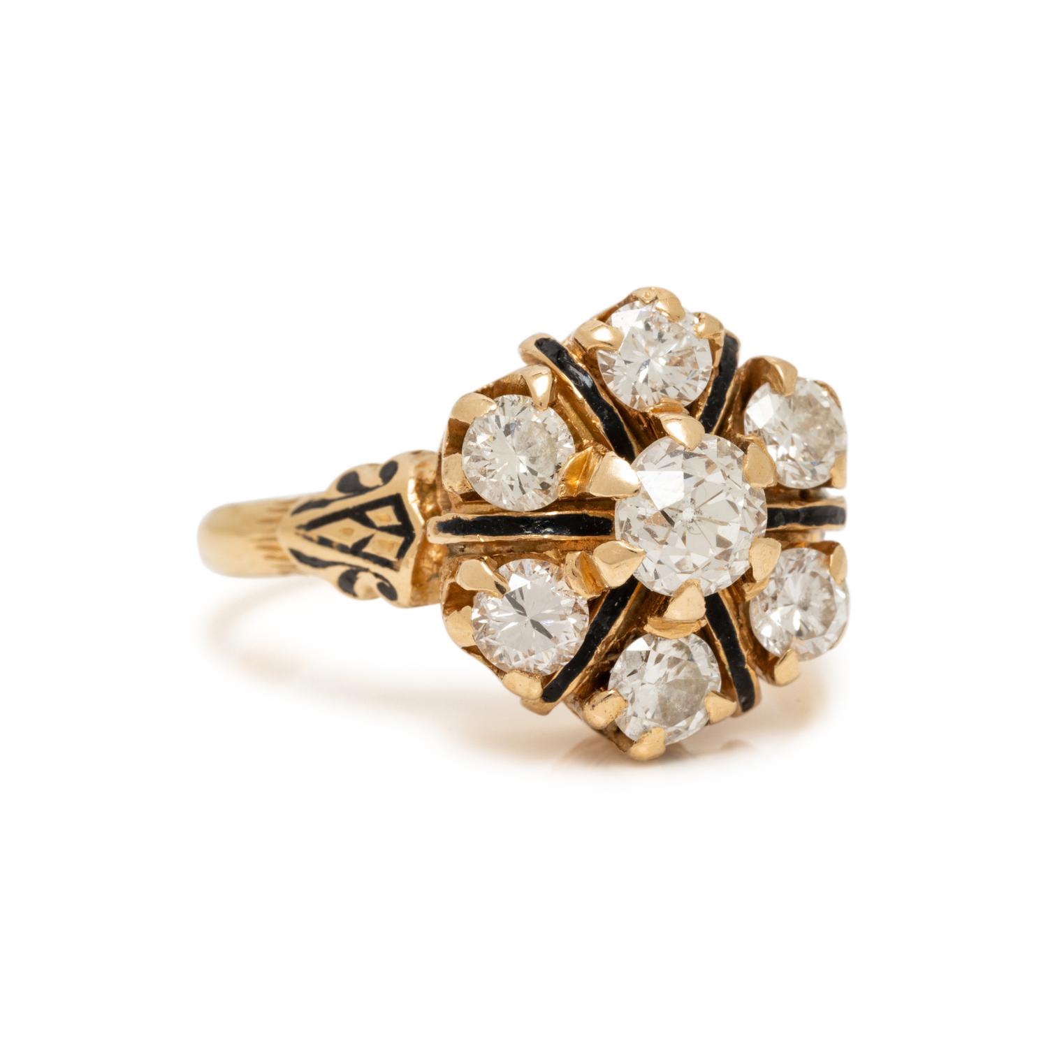 YELLOW GOLD, DIAMOND, AND ENAMEL RING