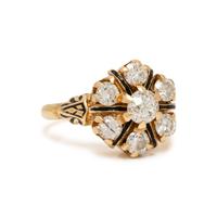 YELLOW GOLD, DIAMOND, AND ENAMEL RING