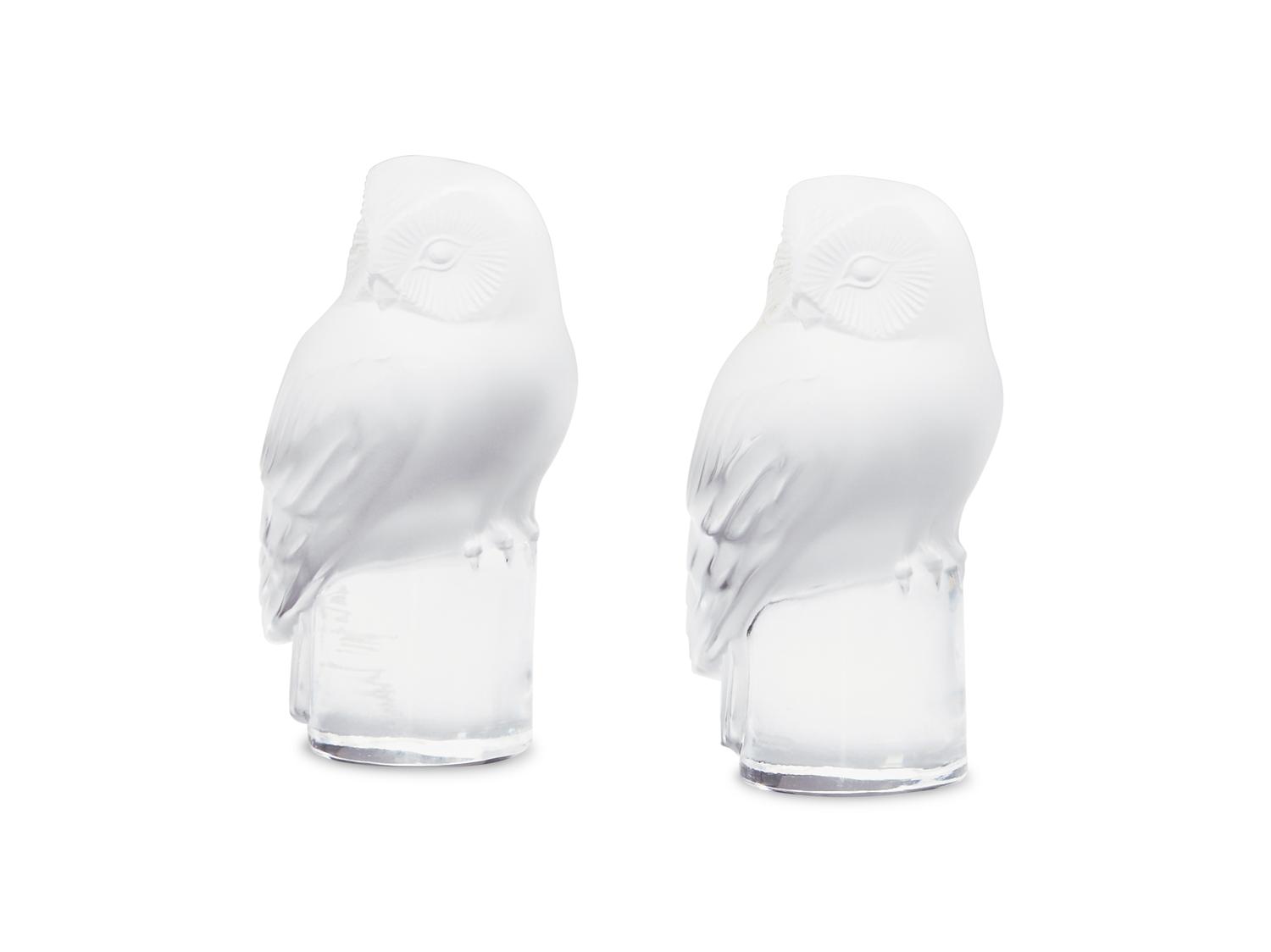 Two Lalique Chouette Glass Owl Figures