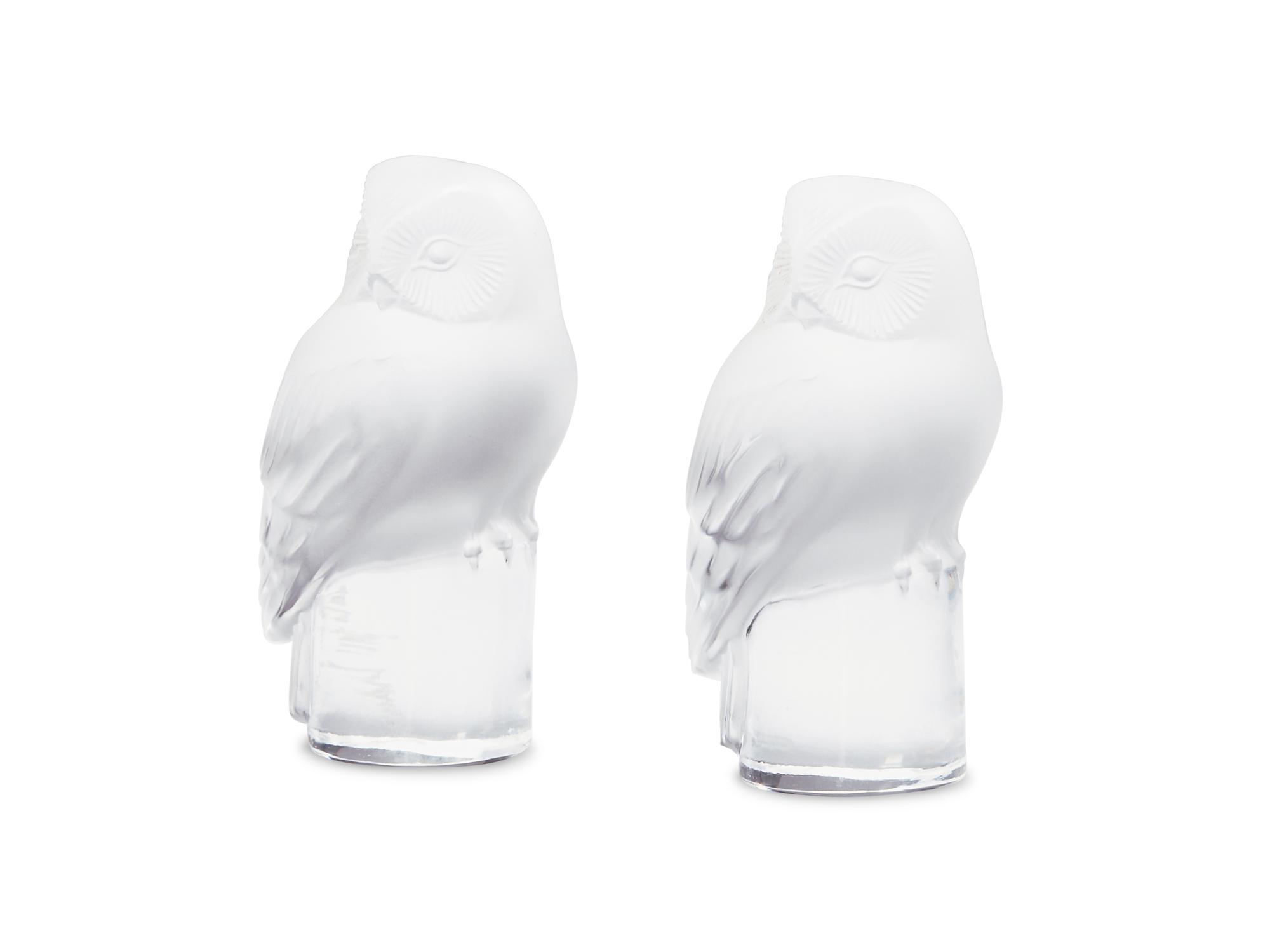 Two Lalique Chouette Glass Owl Figures