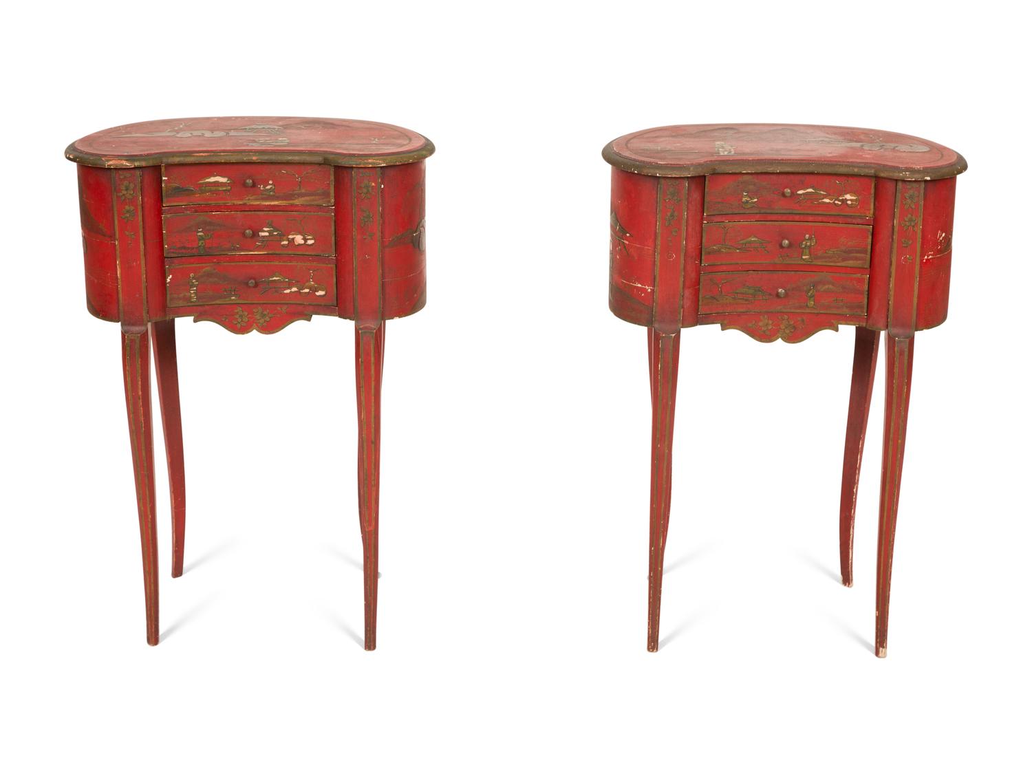 A Pair of English Red Japanned Reniform Side Tables