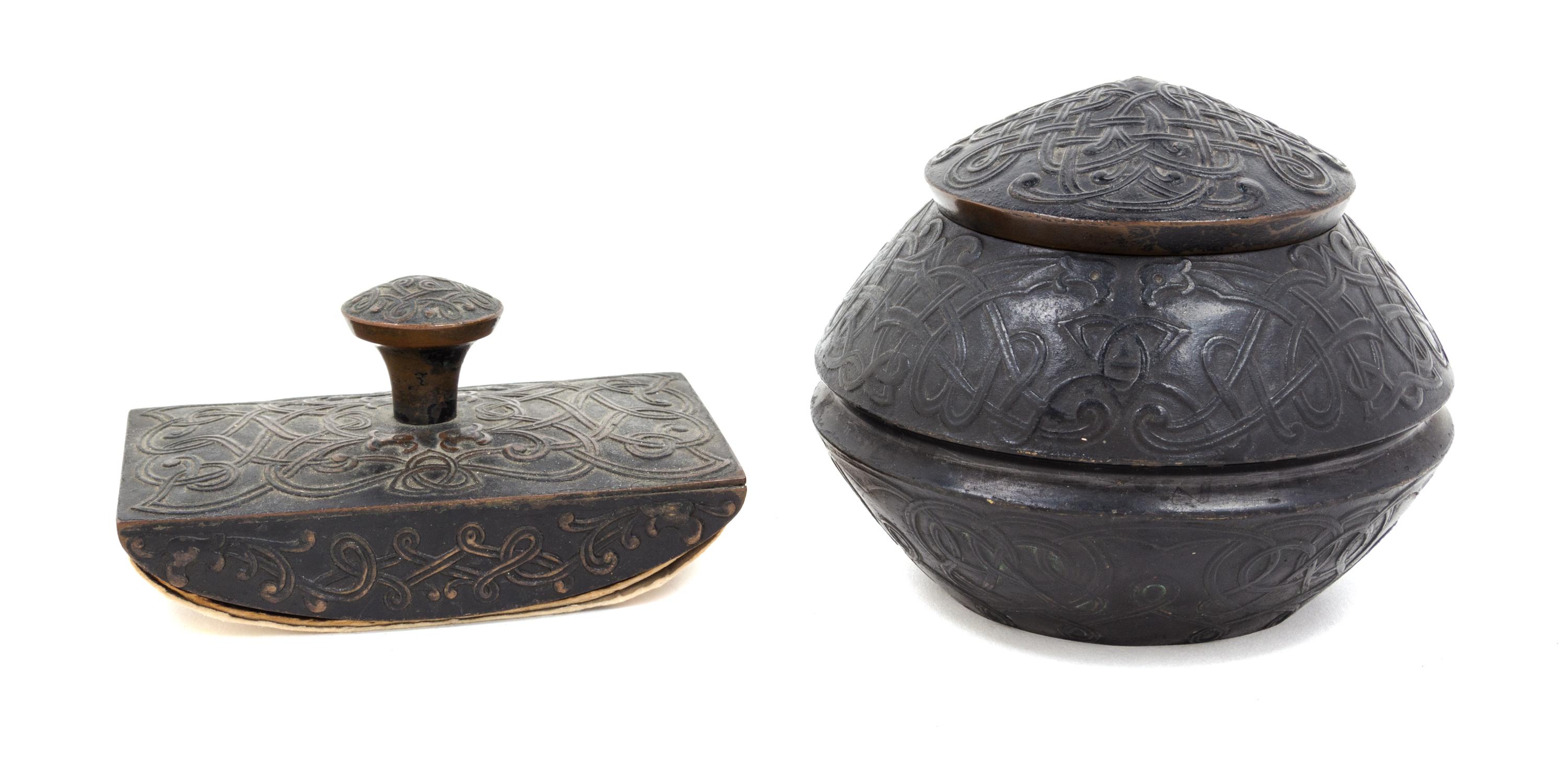 An American Art Nouveau Bronze Inkwell, Sengbusch Height 4 1/4 inches.