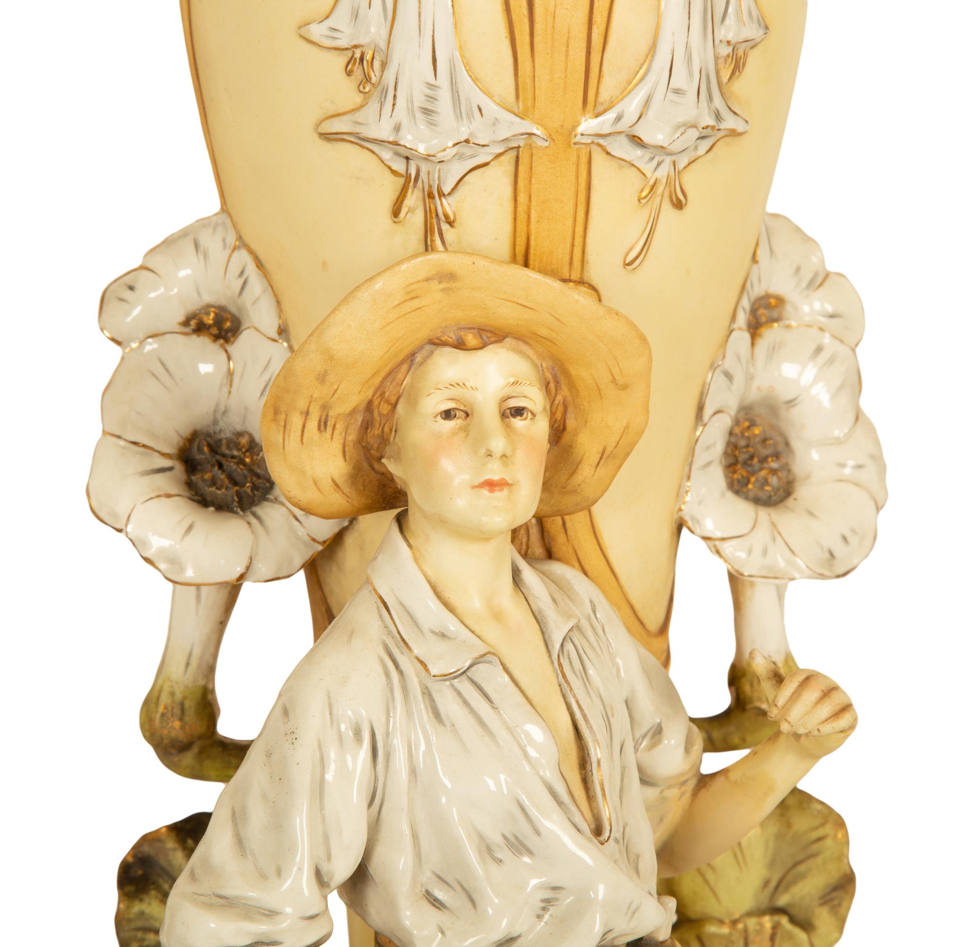 A Pair of Royal Dux Porcelain Figural Vases