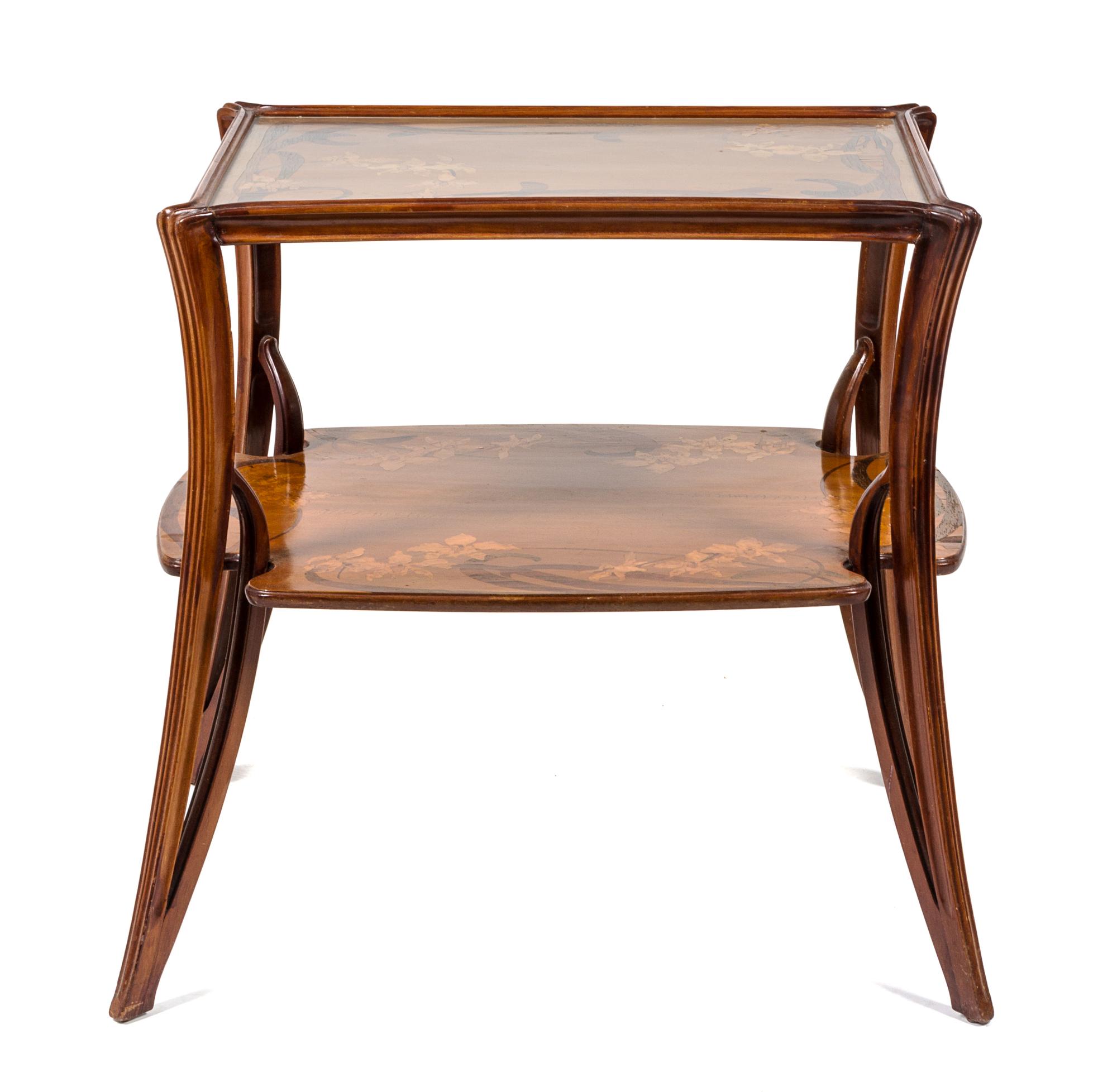 A Louis Majorelle Marquetry Side Table Height 31 inches.