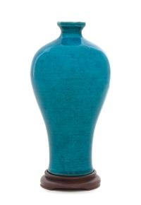 A Chinese Turquoise Glazed Porcelain Meiping Vase Height 6 1/4 inches. — 19TH CENTURY