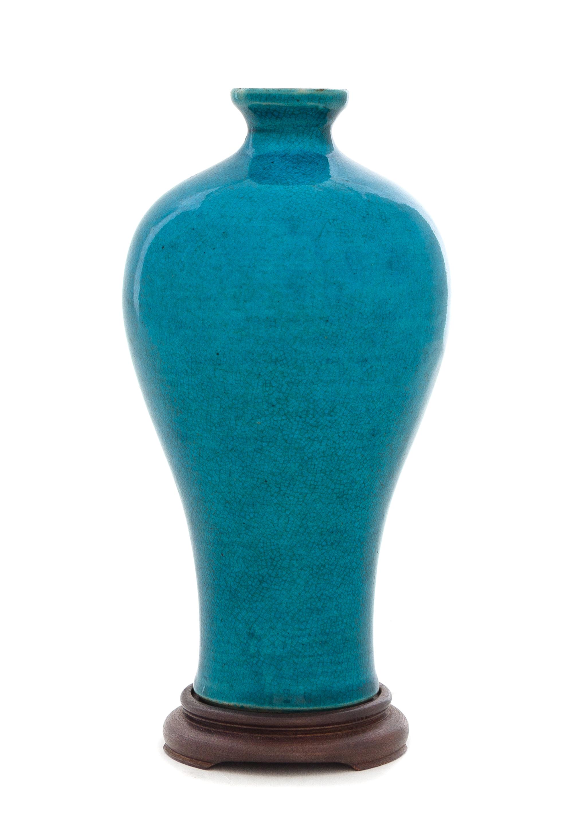 A Chinese Turquoise Glazed Porcelain Meiping Vase Height 6 1/4 inches. — 19TH CENTURY