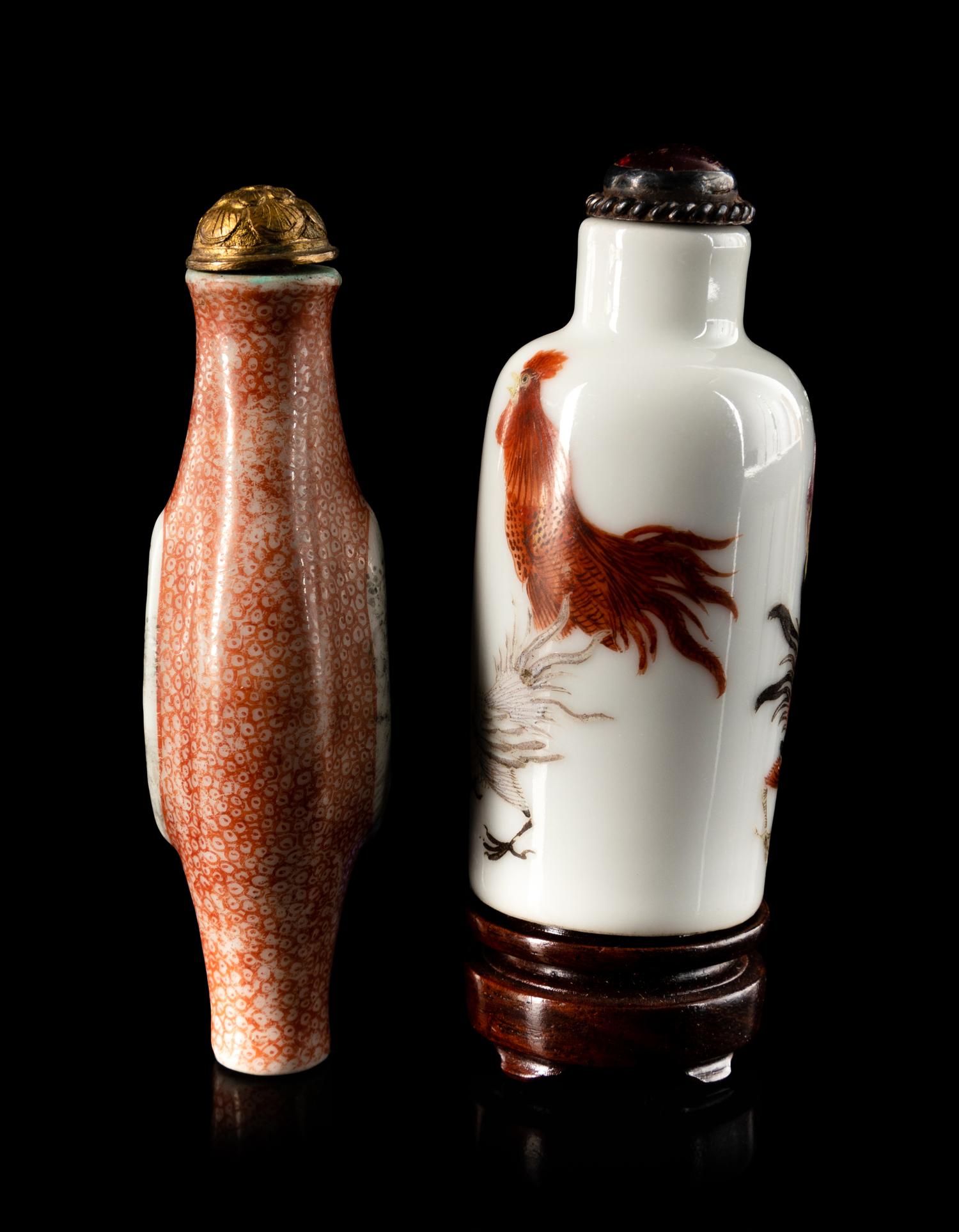 Two Chinese Famille Rose Porcelain Snuff Bottles