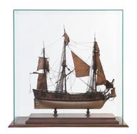 A Pair of French Presentation Ship Models, Width of case 27 inches.