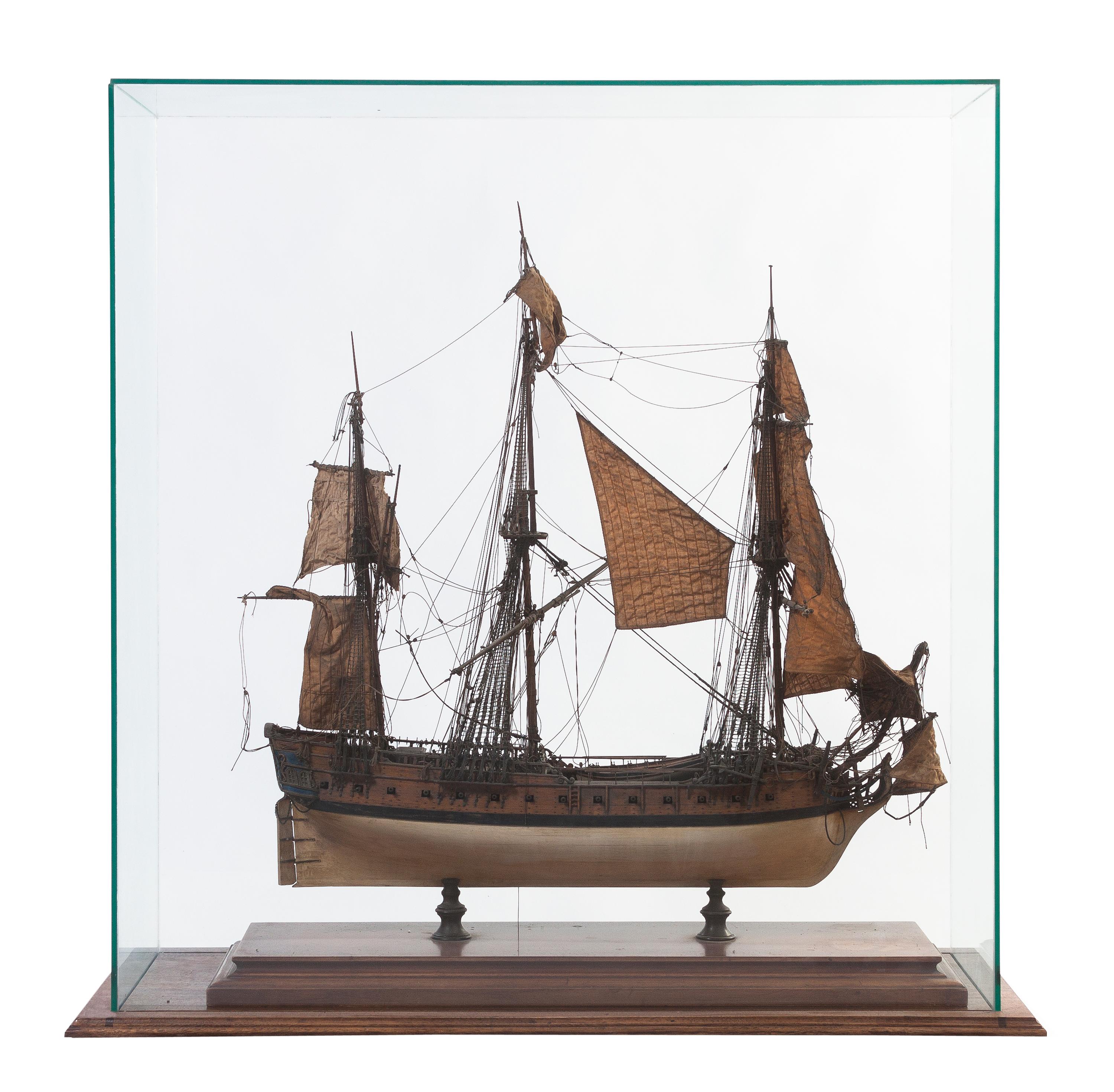 A Pair of French Presentation Ship Models, Width of case 27 inches.