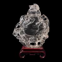A Chinese Rock Crystal Vase and Cover Carved with Clouds, 20th Century 近代 高浮雕螭龍紋水晶扁壺