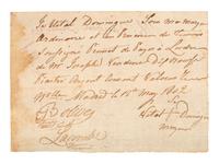 [NEW MADRID, MISSOURI]. Promissory note payable in "piastres argent." New Madrid, MO, [Louisiana, New France], 12 May 1802.