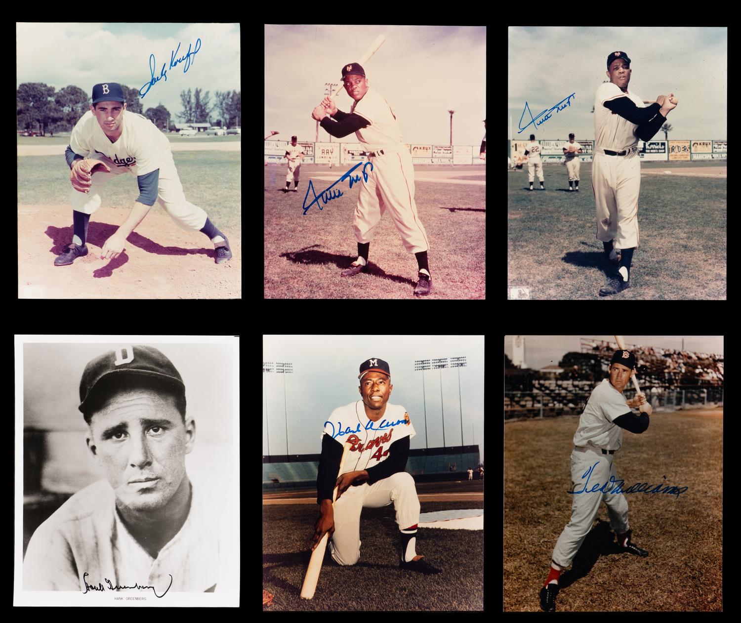 A Collection of Baseball Hall of Fame Signed Autograph Photographs Including Williams, Aaron, Mays and Koufax (Beckett Authentication Services)