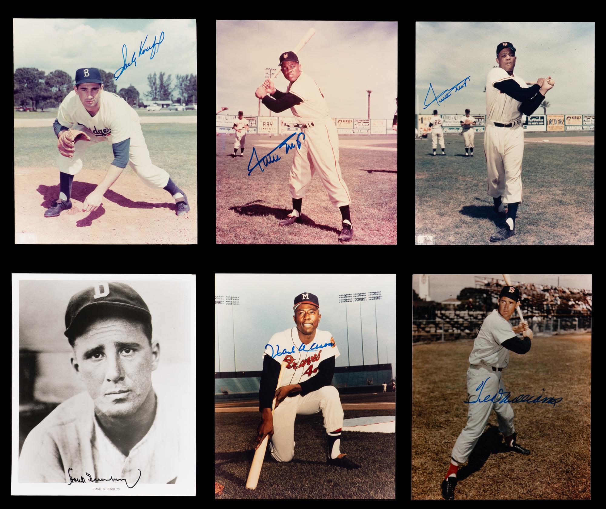 A Collection of Baseball Hall of Fame Signed Autograph Photographs Including Williams, Aaron, Mays and Koufax (Beckett Authentication Services)