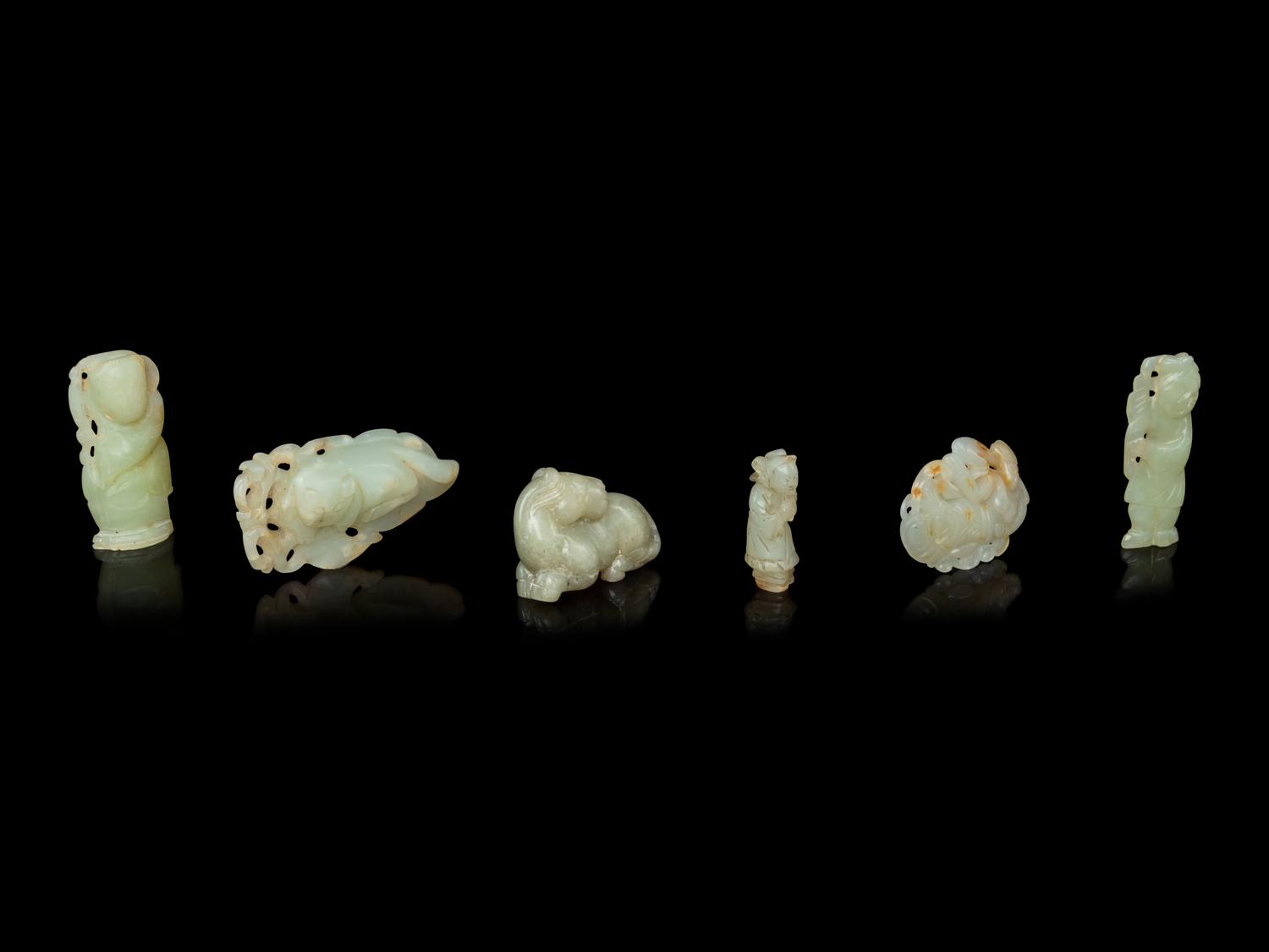 Six Chinese Celadon Jade Carvings