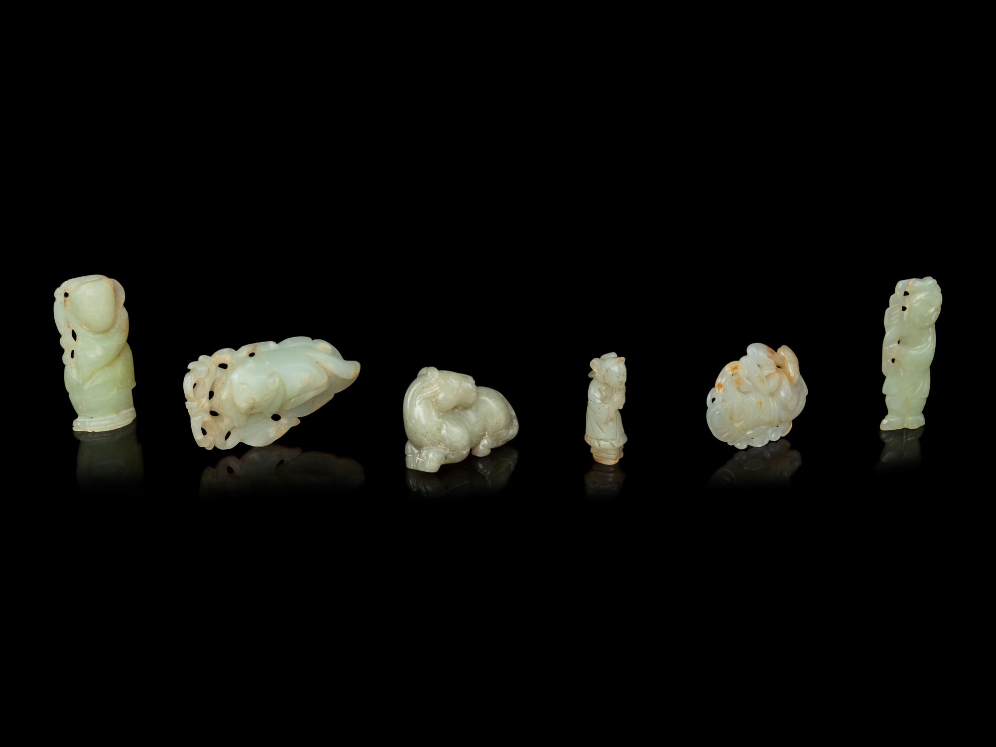 Six Chinese Celadon Jade Carvings