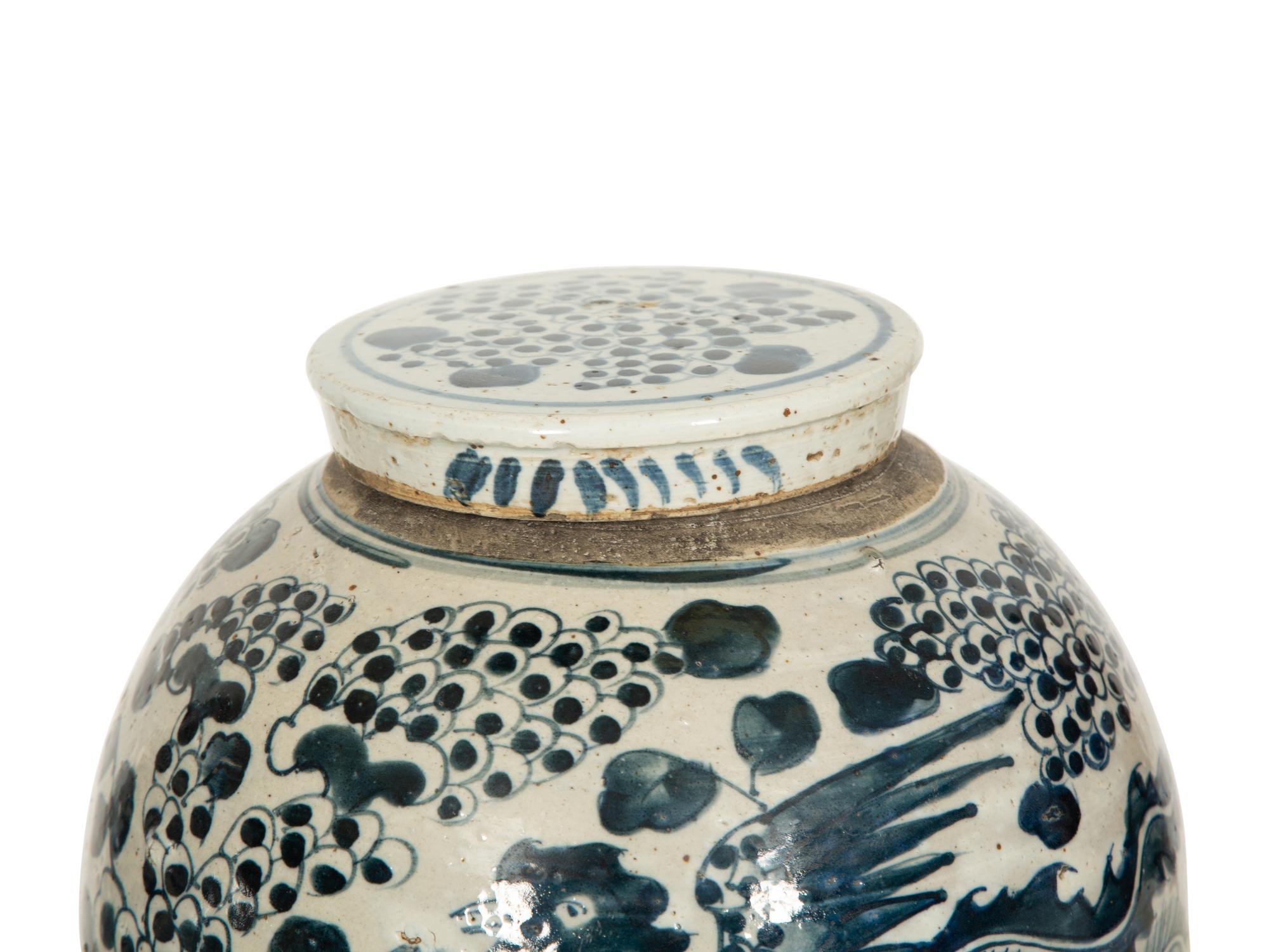A Pair of Chinese Blue and White Porcelain Covered Jars