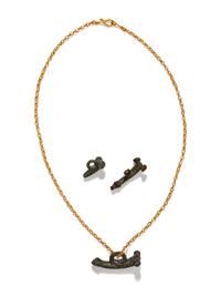 Three Roman Bronze Phallic Amulets — with an ancient gold chain