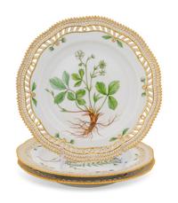 A Set of Three Royal Copenhagen Flora Danica Reticulated Luncheon Plates