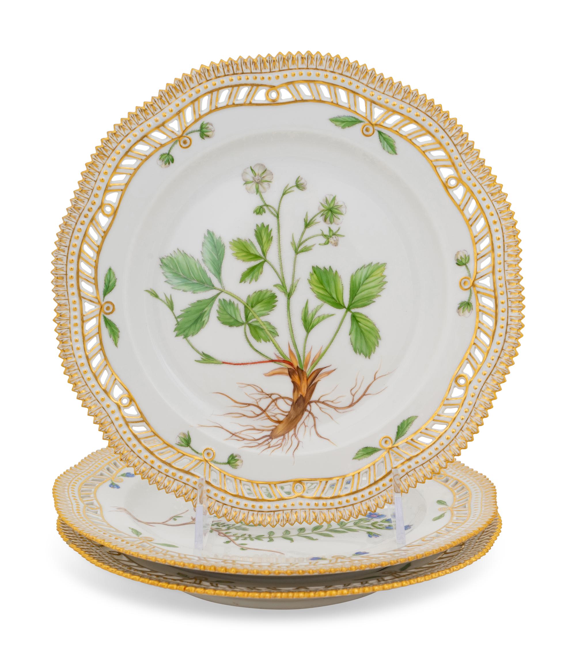 A Set of Three Royal Copenhagen Flora Danica Reticulated Luncheon Plates